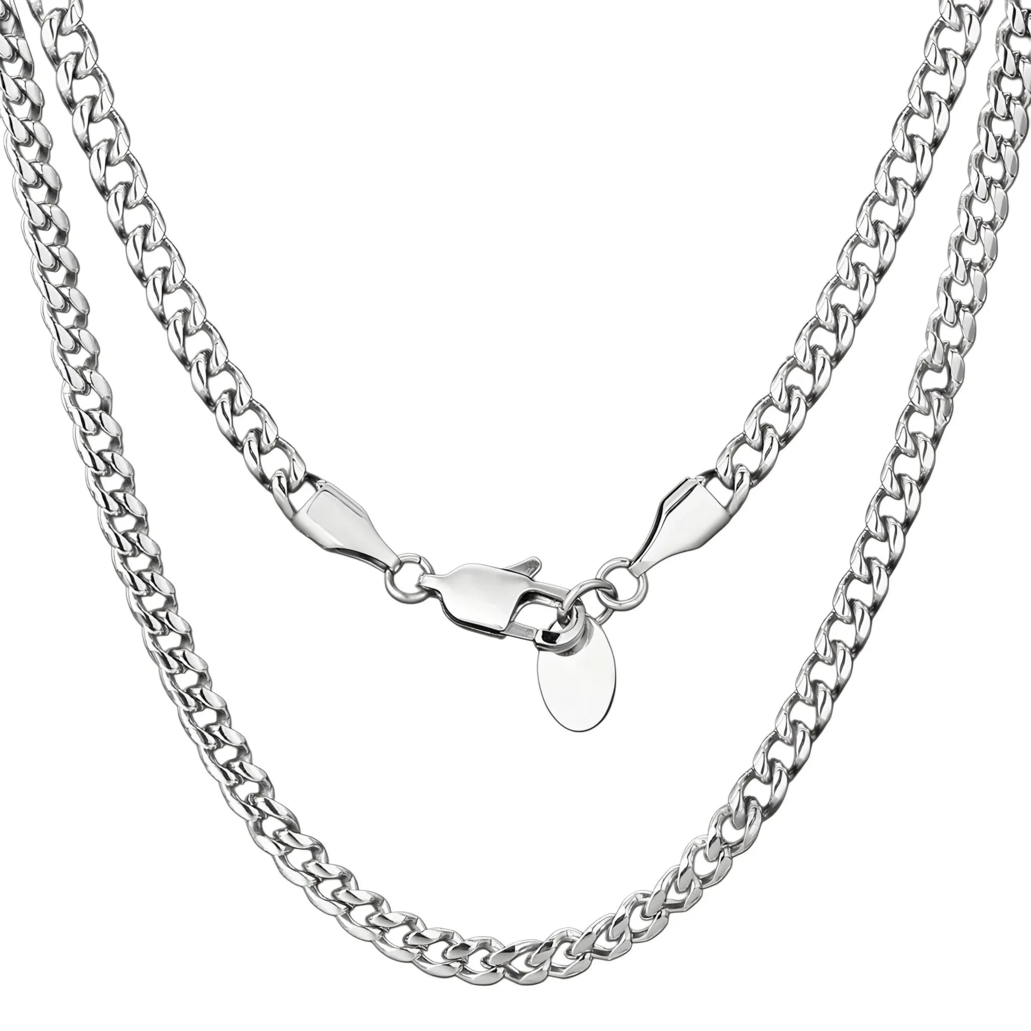 Silberne Panzerkette mit Karabinerverschluss, glänzender Edelstahl Schmuckkette