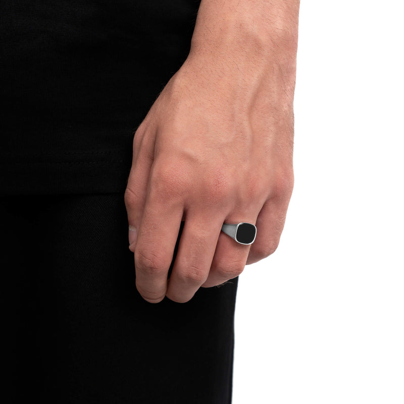 SIEGELRING ONYX SQUARE 925 SILBER RHODINIERT - IDENTIM®