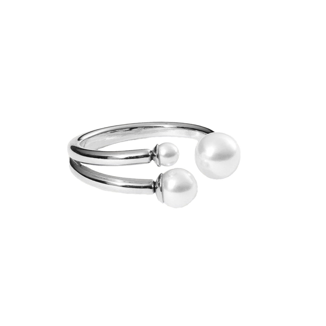 Close-up of the PURELEI Finesse Ring in silver, featuring elegant embedded sea shell pearls.