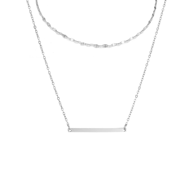 Damen Halskette aus Silber, minimalistisch, mit Gravur-Platte und feiner Kette, Schmuck