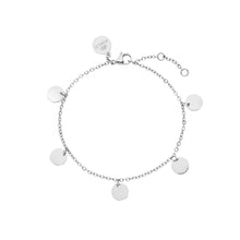 Close-up of the PURELEI Kalea Bracelet Silver with delicate disc accents and adjustable stainless steel chain for an elegant look.