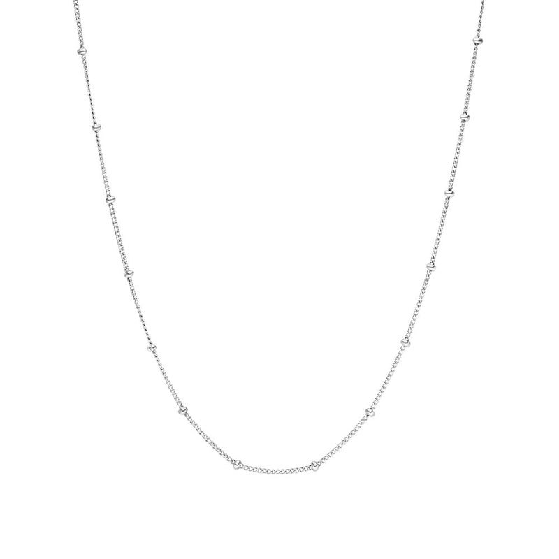 Close-up of PURELEI Li'ili'i Necklace Silver, a delicate stainless steel chain perfect for layering with an adjustable length.