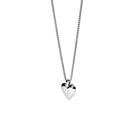 Close-up of PURELEI Lovebird Necklace in silver with a shiny heart pendant, adjustable chain, and elegant romantic design.