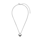 Ultra Close-up of PURELEI Lovebird Necklace in silver with a shiny heart pendant, adjustable chain, and elegant romantic design.