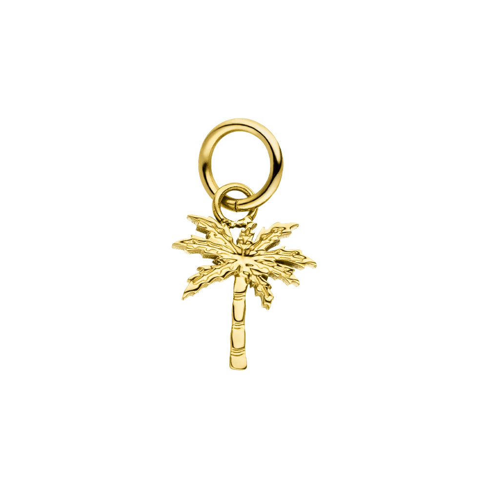 
Close-up of PURELEI Palmtree Charm in 18K gold-plated stainless steel with white zirconia, perfect for personalizing necklaces.