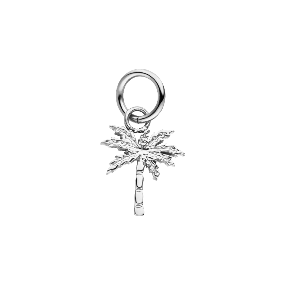 
Close-up of PURELEI Palmtree Charm in Silver stainless steel with white zirconia, perfect for personalizing necklaces.