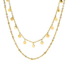 Close-up of PURELEI Plain Necklace Gold: double-layered design with bead details and coin pendants, adjustable length 40-45 cm.
