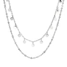 Close-up of PURELEI Plain Necklace Silver: double-layered design with bead details and coin pendants, adjustable length 40-45 cm.