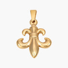 Goldener Lilienanhänger aus poliertem Metall auf weißem Hintergrund Schmuck