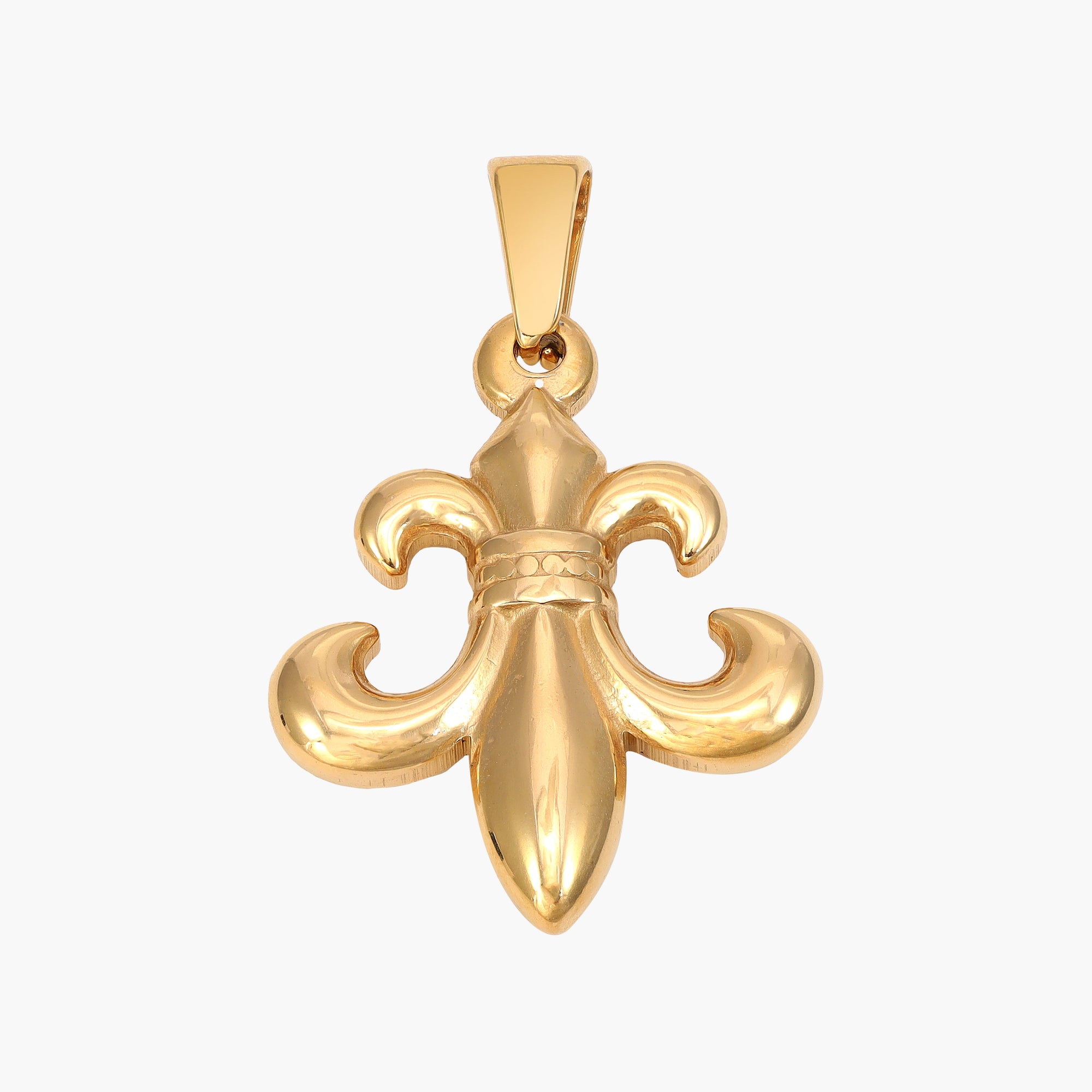 Goldener Lilien-Anhänger Schmuck, glänzend, vor weißem Hintergrund