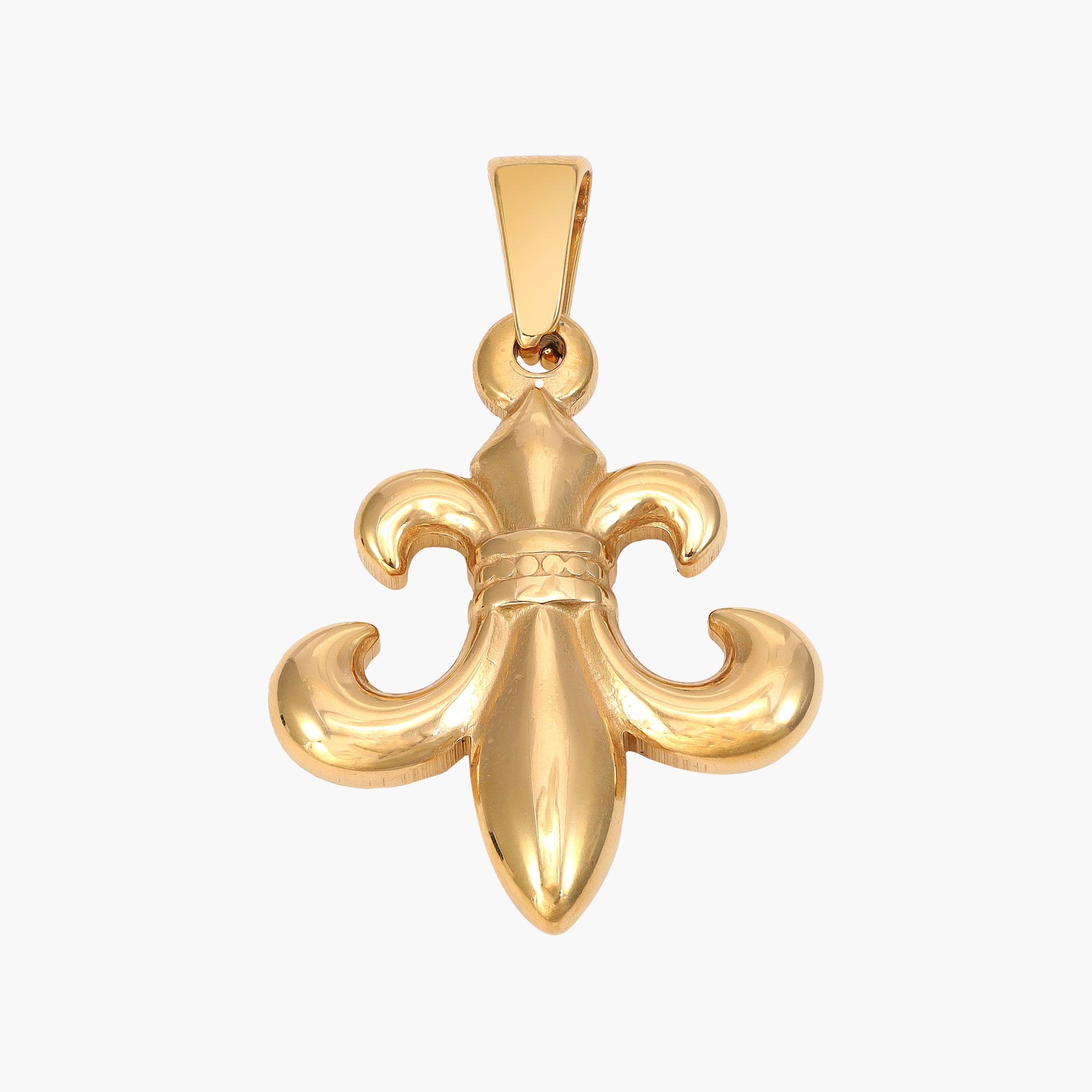 Goldener Lilien-Anhänger Schmuck, glänzend, vor weißem Hintergrund