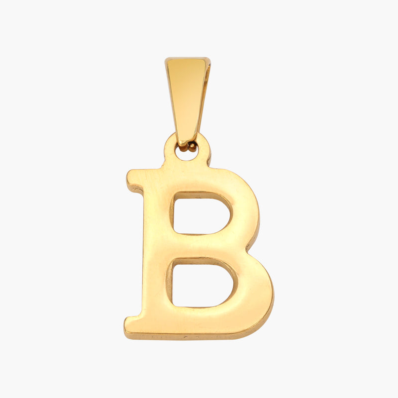 Anhänger Buchstabe B aus goldfarbenem Metall, schlichtes Design auf weißem Hintergrund