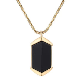 Goldkette mit schwarzem, sechseckigen Achat-Anhänger, moderner Schmuck